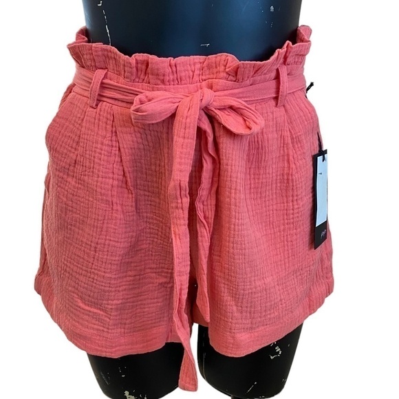 NEW Wild Fox Tea Rose Paper-bag Shorts with Tie Size Med - Picture 2 of 6